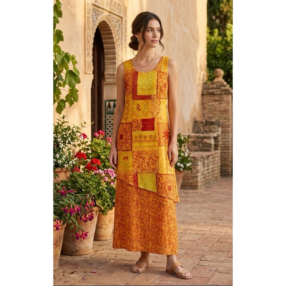 Cynthia Howie Maxi Dress Sleeveless Vintage Orange Mod Abstract Print 4